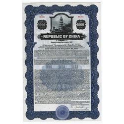 Republic of China, 1937, $1000 Issued and Uncancelled Bond, The Second of 2 offered.