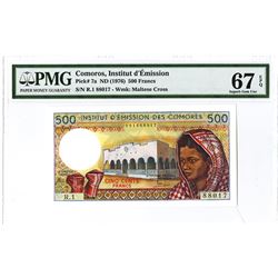 Comoros, Institut d'Emission, ND (1976) Issued Banknote.