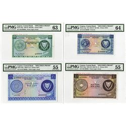 Central Bank of Cyprus, 1974 Unique Approval Specimen set of 4 Notes.