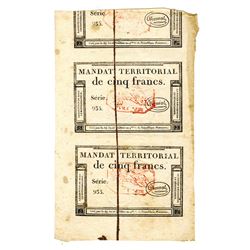 France, Mandat  Territorial 1796 Uncut Pair of Banknotes.