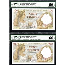 Banque de France, 1939-42 Issue Sequential Banknote Pair.