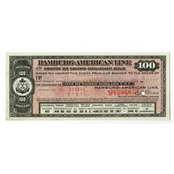 Hamburg-American Line, ca.1900 Specimen Traveler's Check.