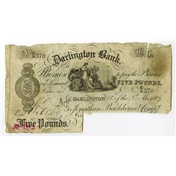 Darlington Bank, 1887 Issued Banknote.