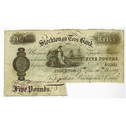 Stockton on Tees Bank, 1887 Issued Banknote.