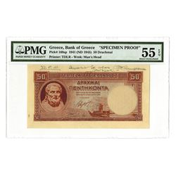 Bank of Greece, 1941, Unique Approval Specimen Proof Banknote