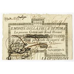 S. Monte Di Pieta A' Di Roma, 1792 Issue Banknote.
