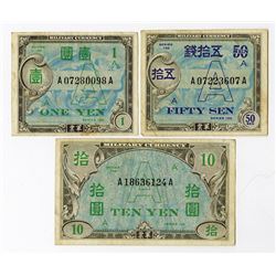 Allied Military Currency - WW II ND (1946)  Underprint A  Banknote Trio.