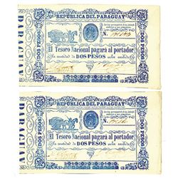 Republica del Paraguay, ND (1865) Issued Banknote Pair.