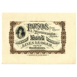 Parsons Paper Co., ca.1880-90's Banknote Advertising Sheet