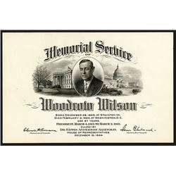 Woodrow Wilson Memorial Service Card.