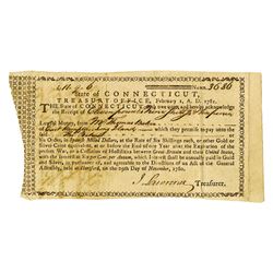 State of Connecticut, Treasury office 1781 Note for Loan, CT-20,  First Document mentioning United S