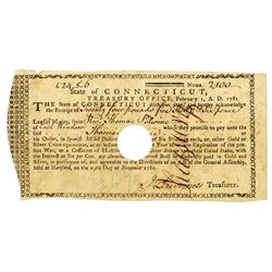 State of Connecticut, Treasury office 1781 Note for Loan, CT-20,  First Document mentioning United S