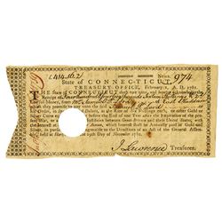 State of Connecticut, Treasury office 1781 Note for Loan, CT-20,  First Document mentioning United S