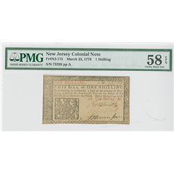 New Jersey Colonial Note, March 25, 1776, 1 Shilling, Fr#NJ-175. Signed by John Hart, Signer of the 