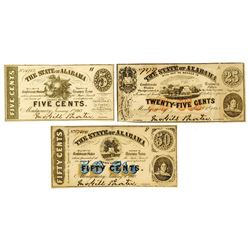 State of Alabama, 1863 Obsolete Scrip Note Trio.