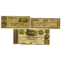 Maryland Obsolete Banknote Trio, ca.1837-1841.