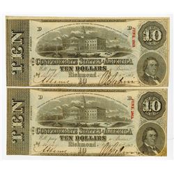 C.S.A.  1863 $10 T-59, Issued High Grade Pair of banknotes.