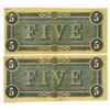 Image 2 : C.S.A., 1864 Lot of 2 $5 Notes T-69, Both AU to Choice AU and Sequential Serial Numbers.