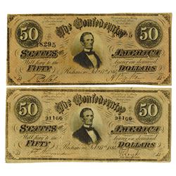 C.S.A., 1864 Lot of 2 $50 Notes T-66, Both are Choice VF to XF.