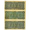 Image 2 : C.S.A., 1864 Lot of 3 $5 Notes T-69, All are AU to Choice AU and 2 with Sequential Serial Numbers.