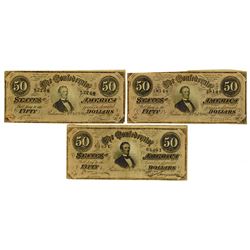 C.S.A., 1864 Lot of 3 $50 Notes T-66, All are Choice VF to XF.