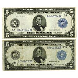 F.R.N., $5 Series of 1914 Pair, Both are Fr#851, New York District.