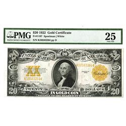 U.S. Gold Certificate, $20 1922, Fr#1187, Speelman |White Signatures.