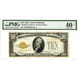 U.S. Gold Certificate, $10 1928, Fr#2400 (AA Block), Woods |Mellon Signatures.