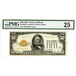 U.S. Gold Certificate, $50 1928, Fr#2404 (AA Block), Woods |Mellon Signatures.