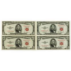 U.S. Legal Tender Note, $5, 1953, Quartet of Issued Notes.