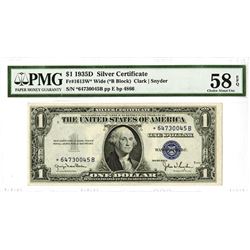 U.S. Silver Certificate, $1 Series of 1935 D, Fr#1613W*, Wide (*B Block), Clark | Snyder Signatures.