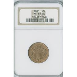 U.S. Shield 2c 1864,  Large Motto copper, NGC graded MS65RB