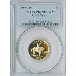 U.S. Civil War Commemorative, $5 1995 W, gold, PCGS graded PR69DCAM