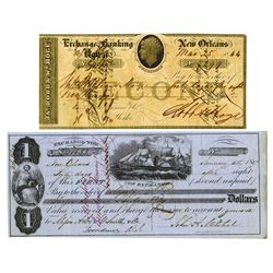 New Orleans Check and Bill of Exchange Pair, 1844-1857.