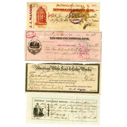 Various Louisiana Banks, 1830s-1900s, Quartet of Checks