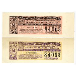 Louisiana State Lottery Co., 1886 Lot of 2 Specimen Trial Color Lottery Tickets from Hamilton BNC.