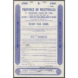 Province of Westphalia, 1926, Specimen Bond.