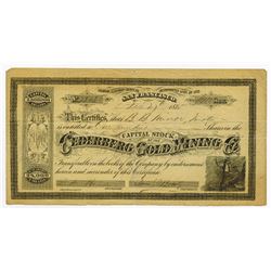 Cederberg Gold Mining Co., 1875 Issued Stock Certificate.