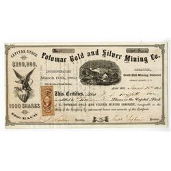 Potomac Gold and Silver Mining Co., 1863 Stock Certificate.