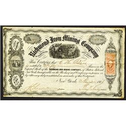 Richmond Iron Mining Co., 1866 Issued Stock Certificate.