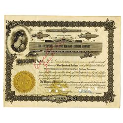 Chesapeake and Ohio Northern Railway Co., 1915 Issued Stock Certificate