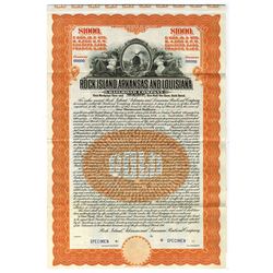 Rock Island, Arkansas and Louisiana Railroad Co., 1910 Specimen Gold Coupon Bond.