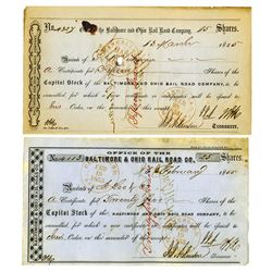 Baltimore & Ohio Rail Road Co., 1855 Issued Pair of Stock Certificate