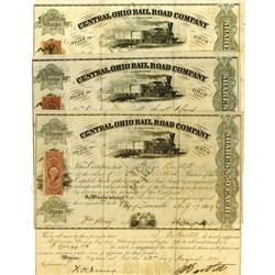 Central Ohio Rail Road Co. As Reorganized, 1868-1869 Issued Stock Certificate