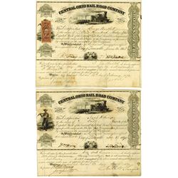 Central Ohio Rail Road Co. As Reorganized, 1868-1871 Issued Stock Certificate