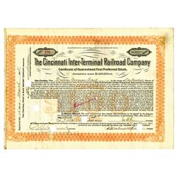 Cincinnati Inter-Terminal Railroad Co., 1908 Issued Stock Certificate