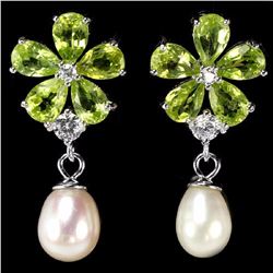 Natural Peridot & Japanese Pearl Earrings