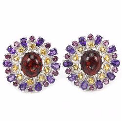 NATURAL AMBER AMETHYST CITRINE RHODOLITE GARNET Earring