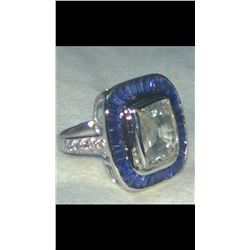 Natural White & Blue Sapphire Art Deco Gold Ring