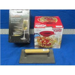 New bundle of 3 kitchen items 4 outdoor wine glasses